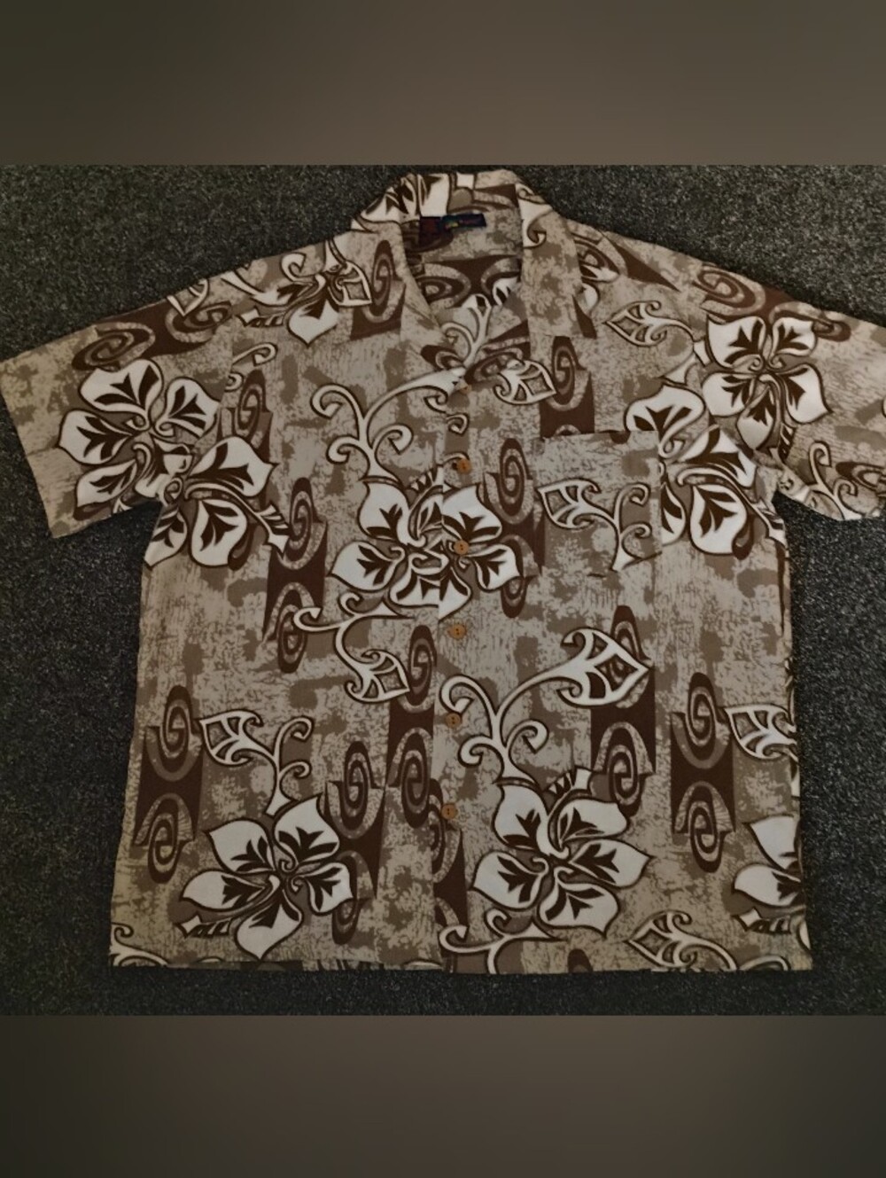 VTG 90s Brown Hawaiian Shirt Abstract Tribal Floral Button Up Earthcore  XL